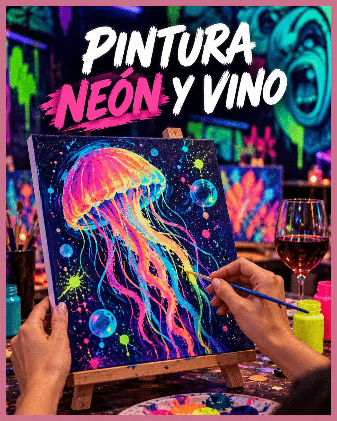 pintura neon y vino